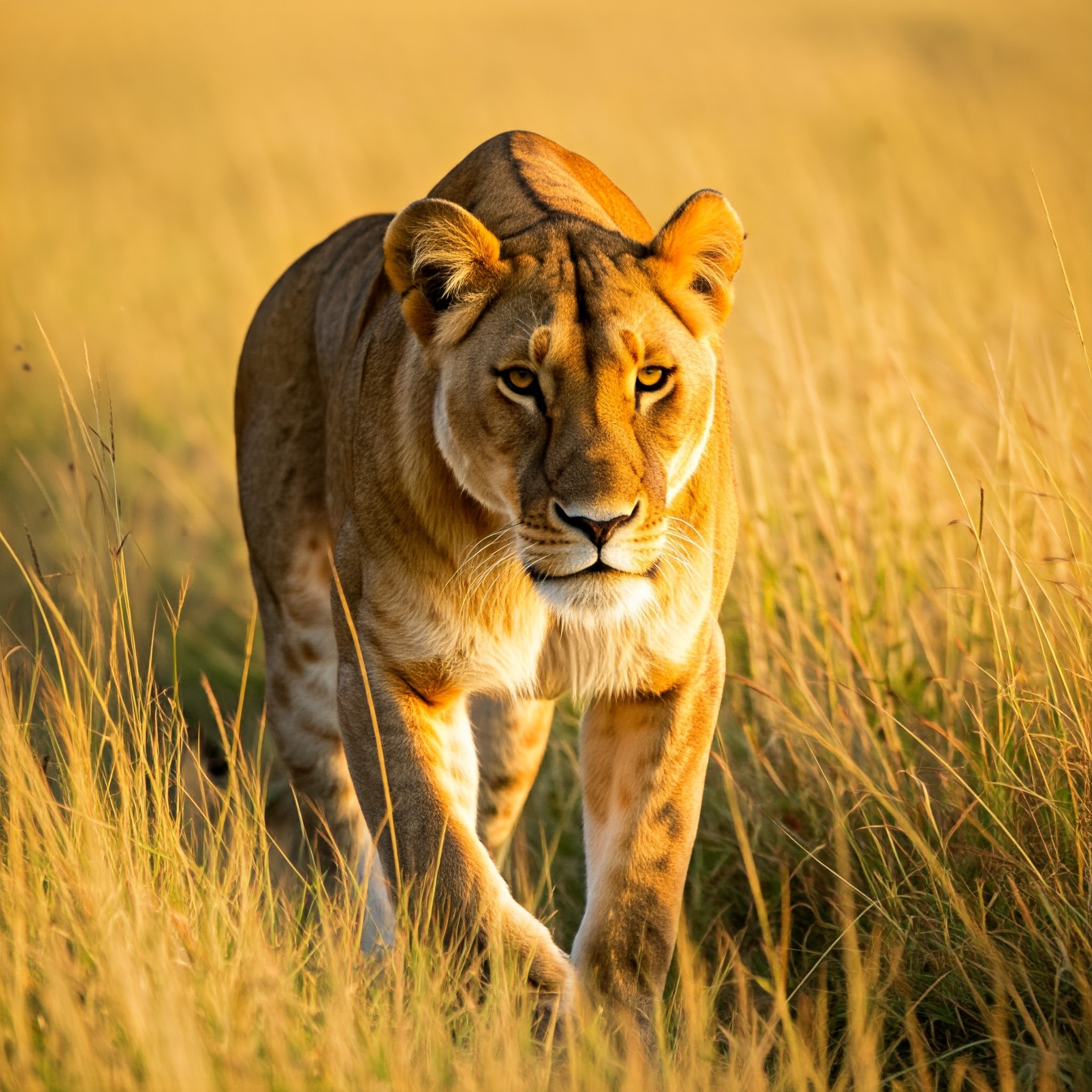 Lioness hunting at serengeti